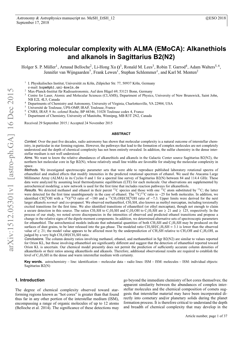 Emoca): Alkanethiols and Alkanols in Sagittarius B2(N2