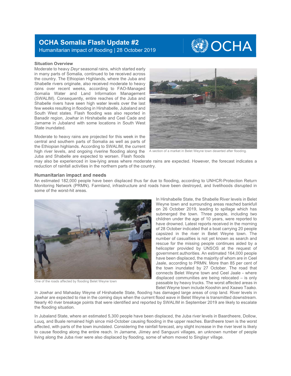 OCHA Somalia Flash Update #2 Humanitarian Impact of Flooding | 28 October 2019