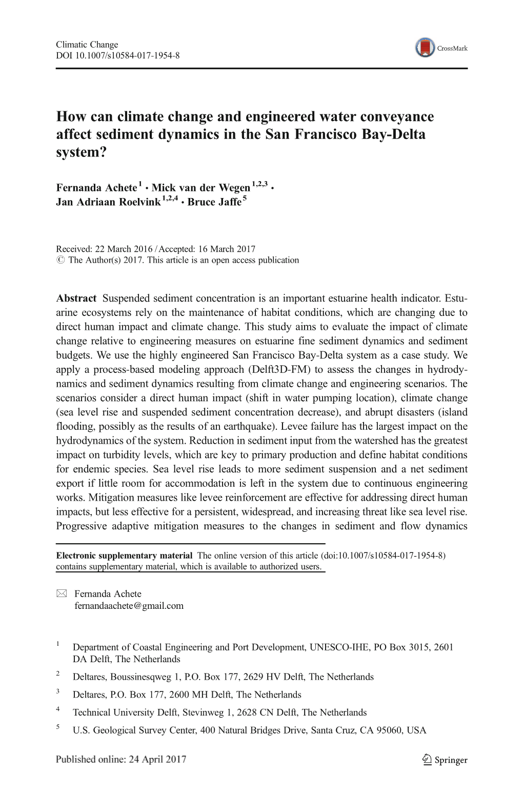 How Can Climate Change and Engineered Water Conveyance Affect Sediment Dynamics in the San Francisco Bay-Delta System?