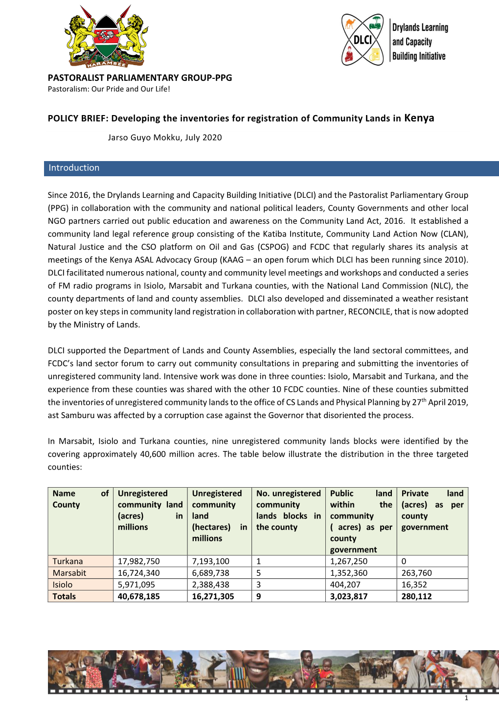 POLICY BRIEF: Developing the Inventories for Registration of Community Lands in Kenya Jarso Guyo Mokku, July 2020