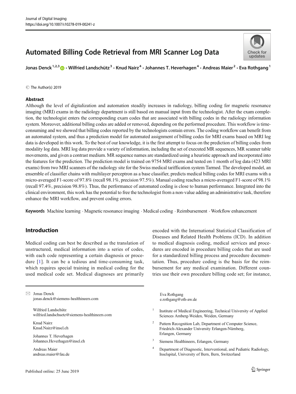 Automated Billing Code Retrieval from MRI Scanner Log Data