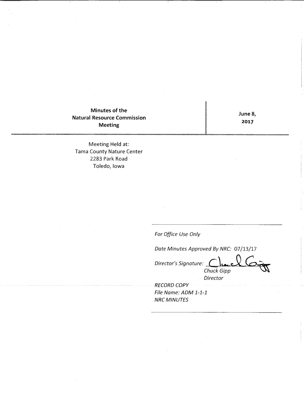 Minutes of the Natural Resource Commission Meeting Meeting Held At