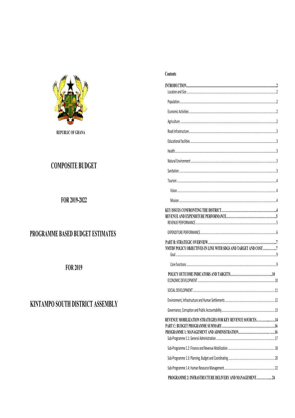 Composite Budget Kintampo South District Assembly