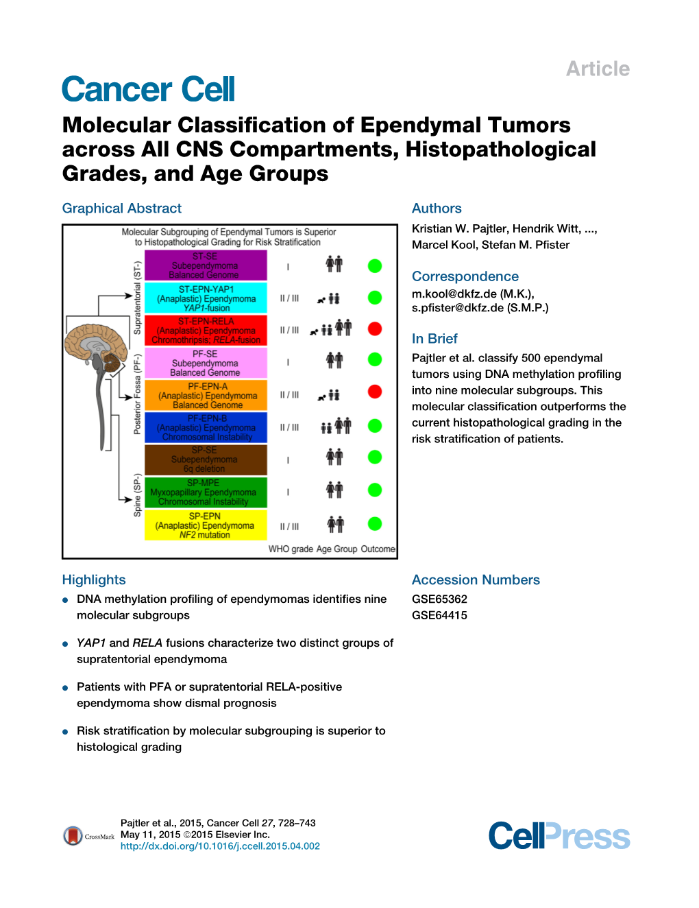 Molecular Classification of Ependymal Tumors Across All CNS