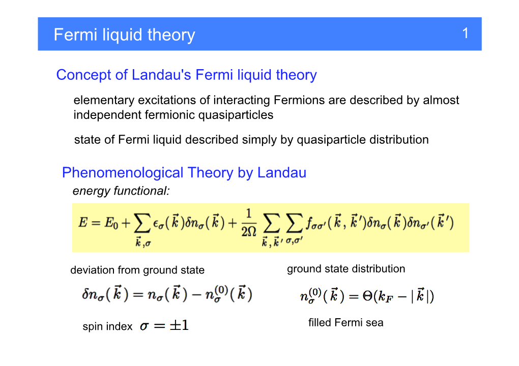 Fermi Liquid Theory 1