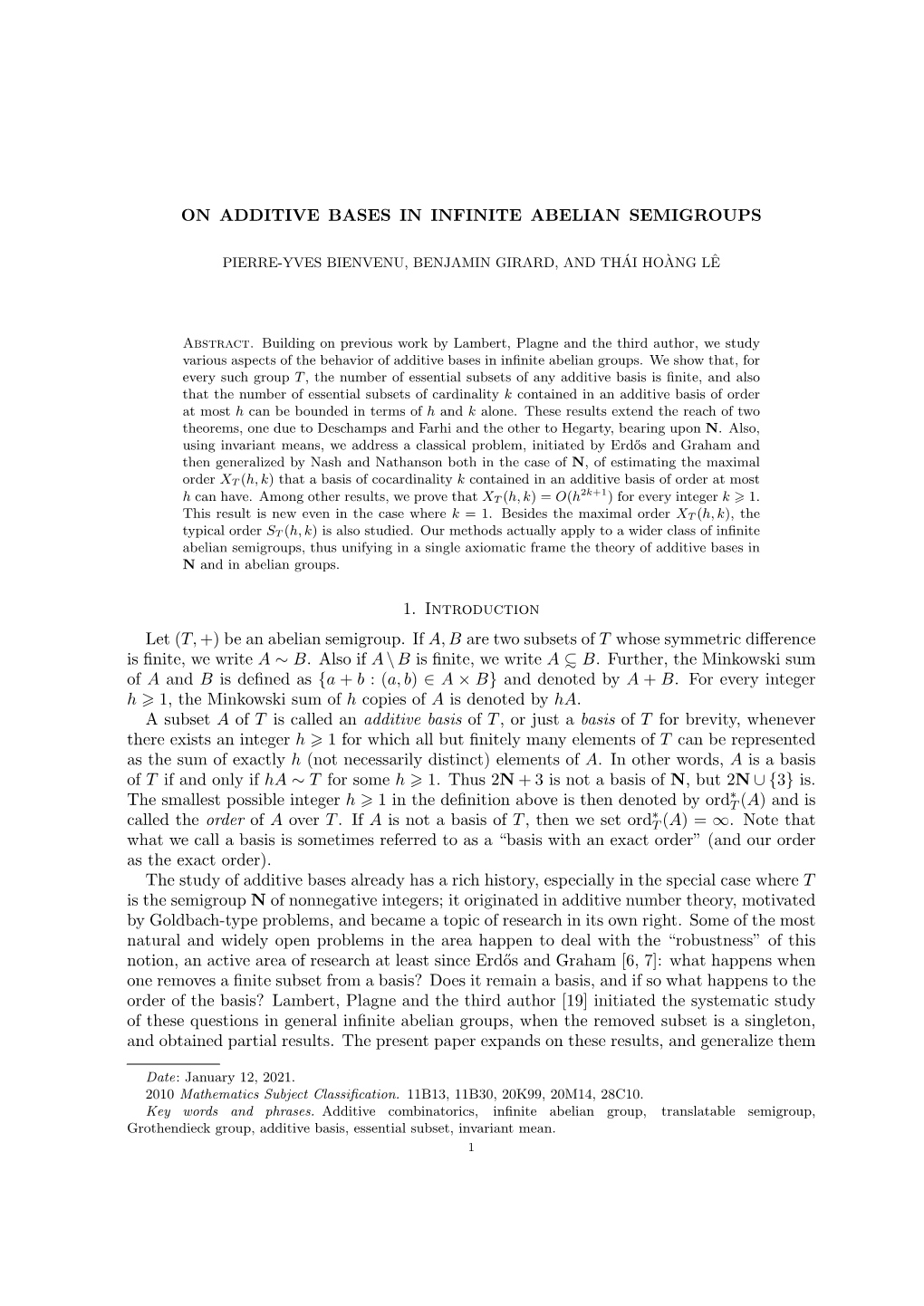 On Additive Bases in Infinite Abelian Semigroups