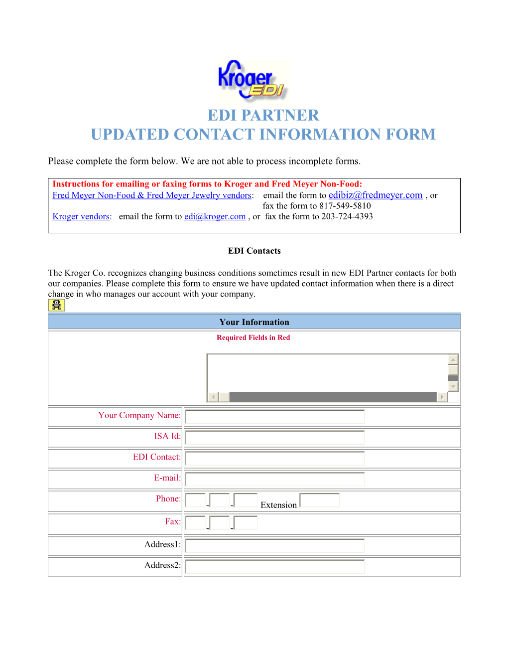 Edi Partnerupdated Contact Information Form