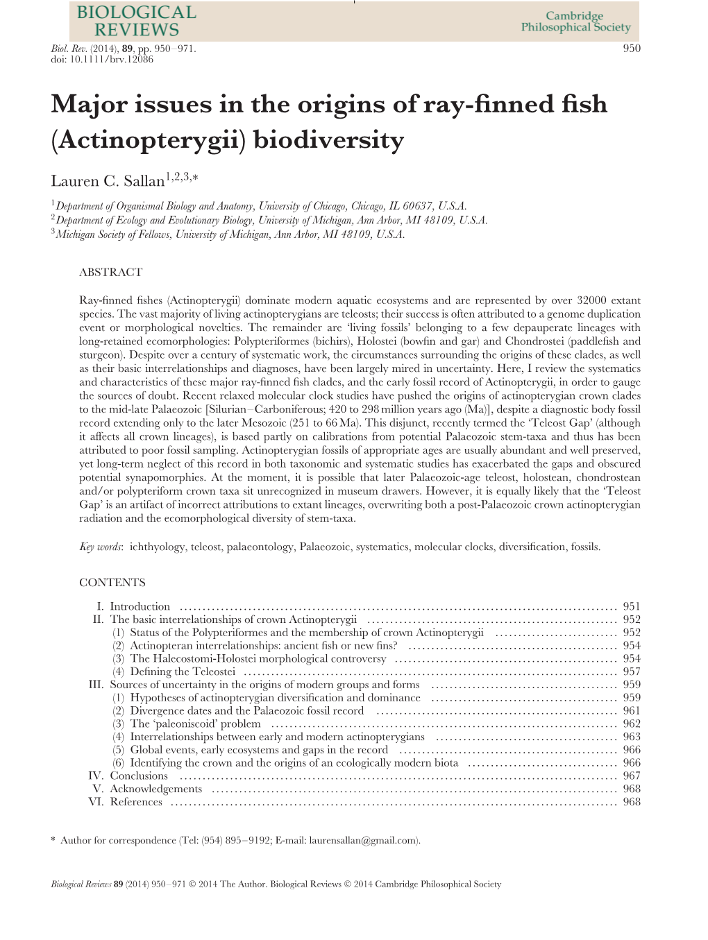 Actinopterygii) Biodiversity