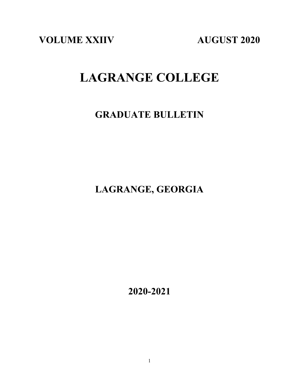 2020-2021 Lagrange College Graduate Bulletin