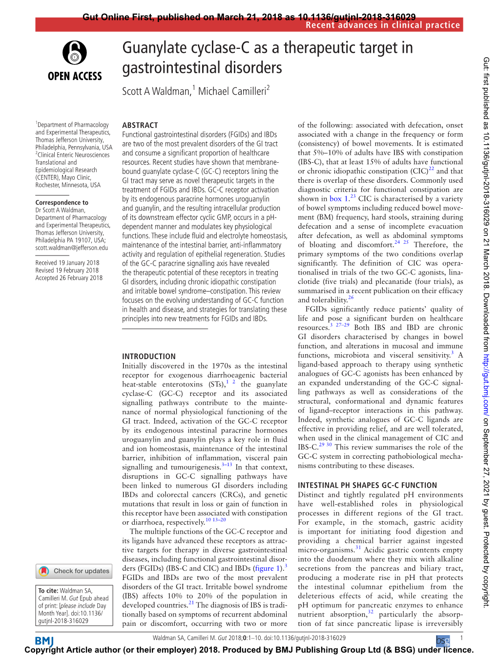 Guanylate Cyclase-C As a Therapeutic Target in Gastrointestinal Disorders