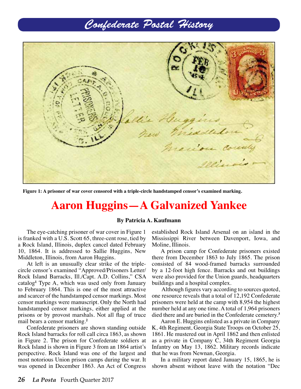 Confederate Postal History Aaron Huggins—A Galvanized Yankee