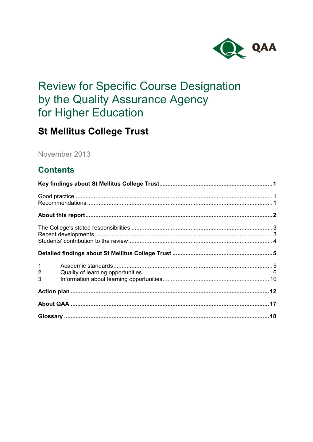 St Mellitus College Trust, November 2013