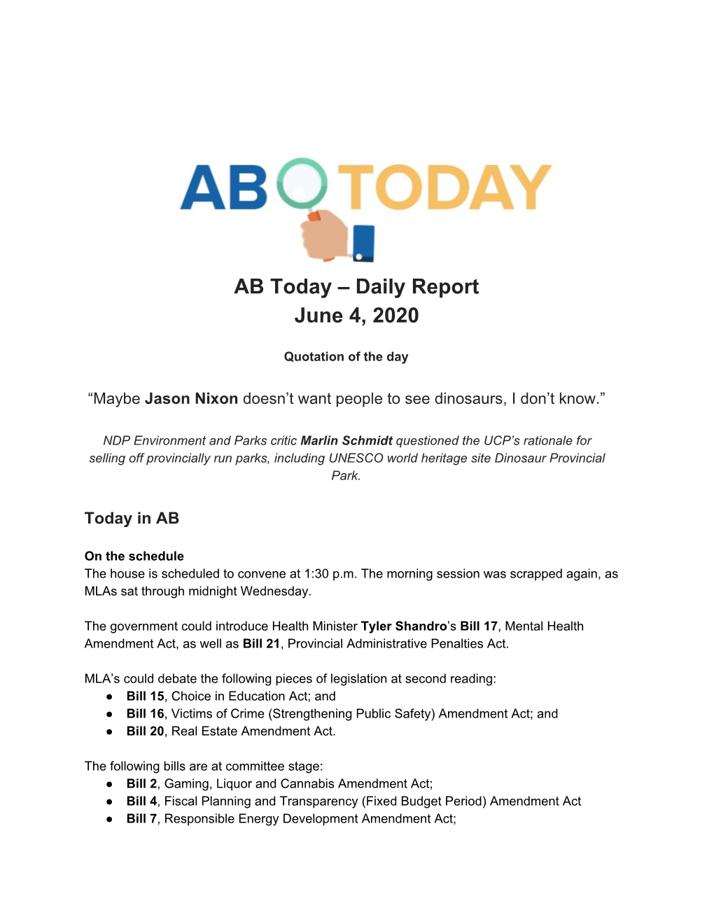 AB Today – Daily Report June 4, 2020