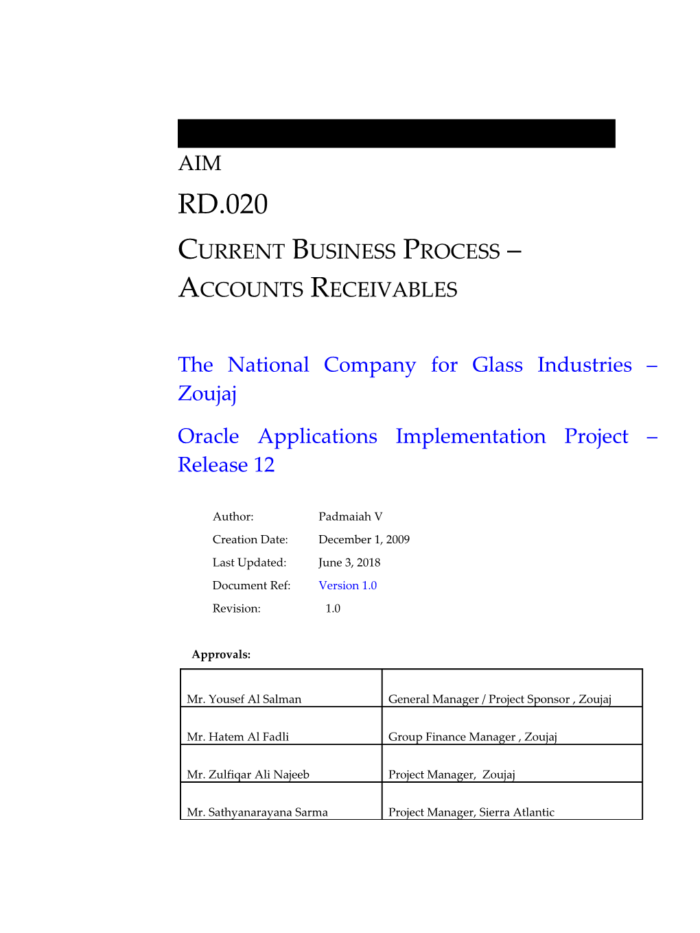 RD.020 Current Business Baseline