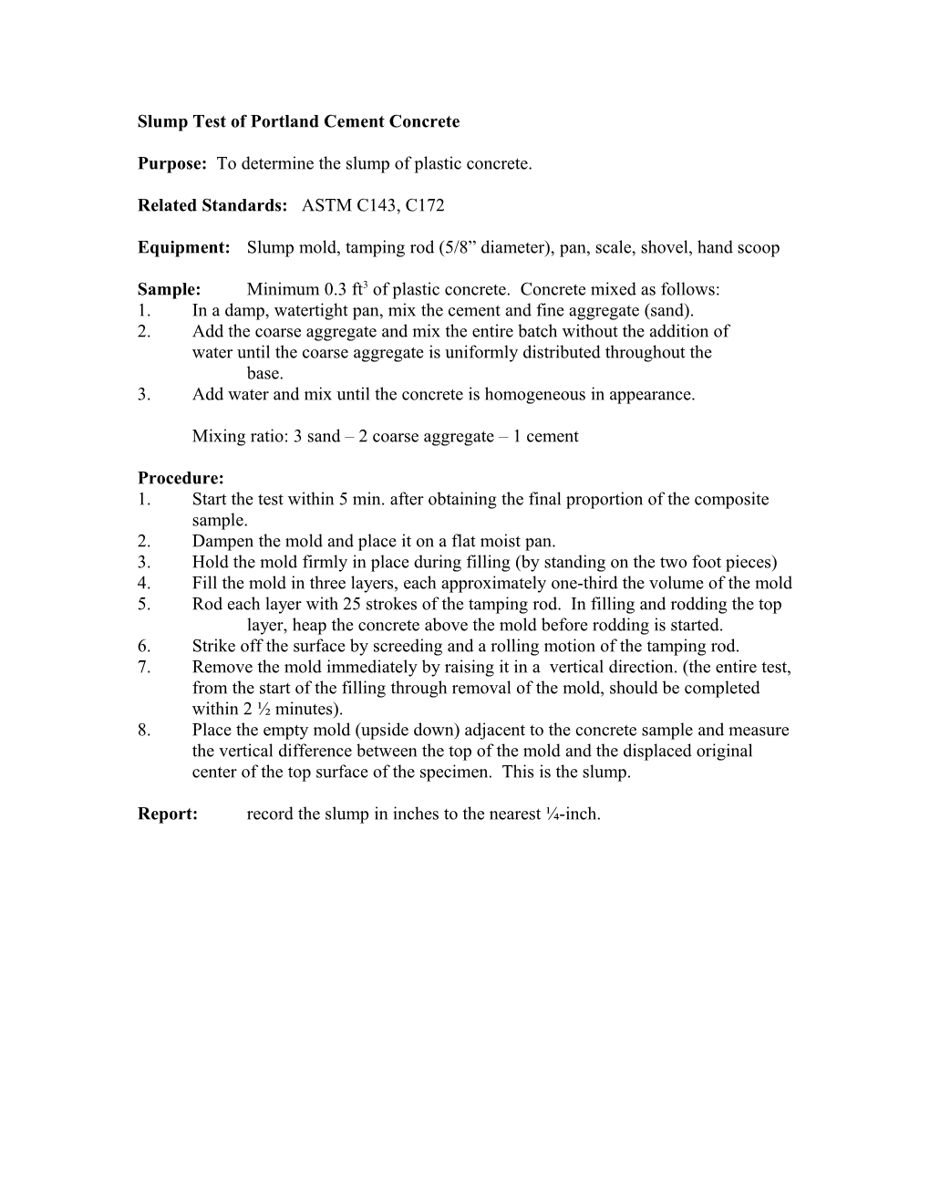 Slump Test of Portland Cement Concrete