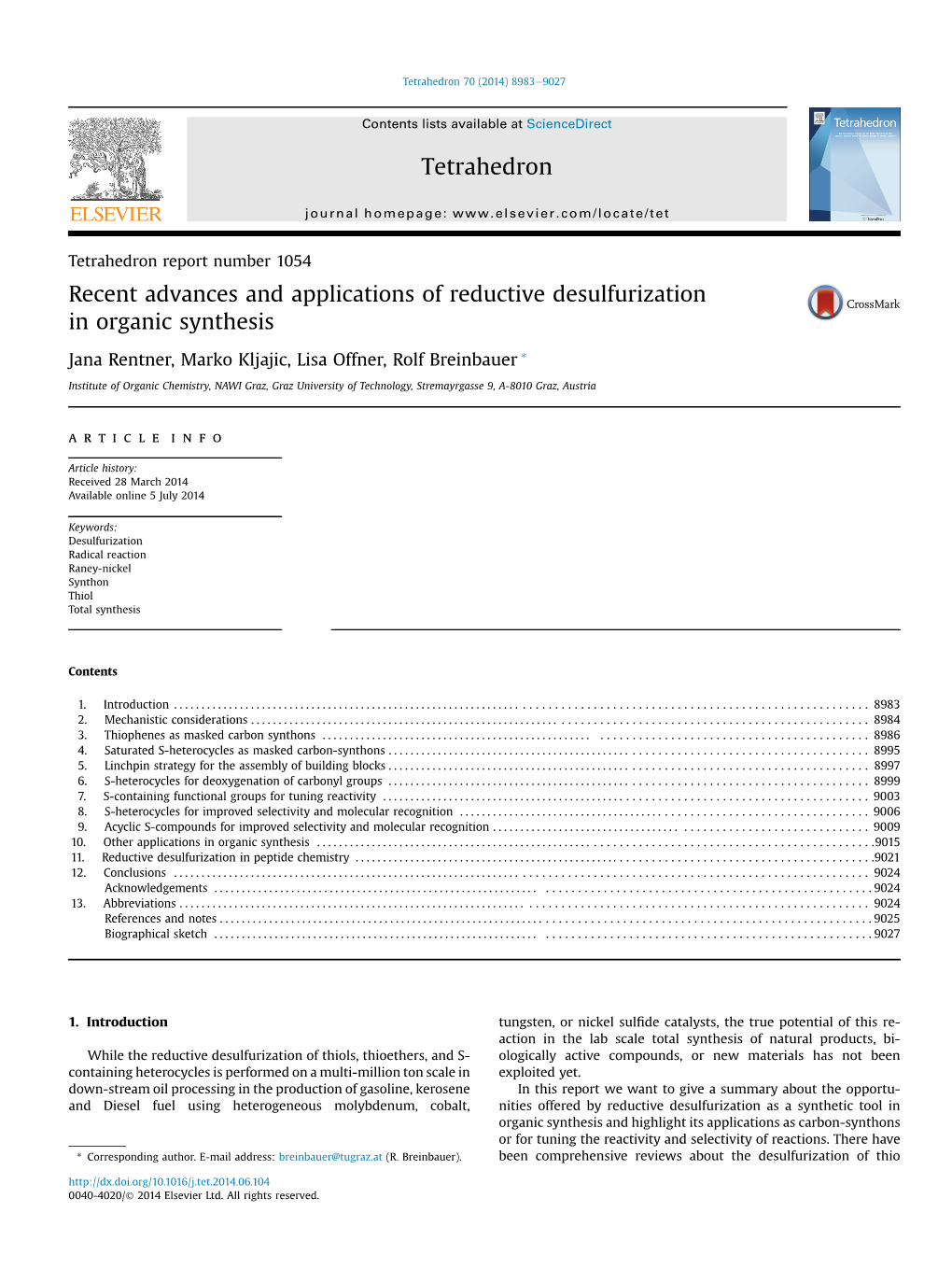 Recent Advances and Applications of Reductive Desulfurization In&Nbsp