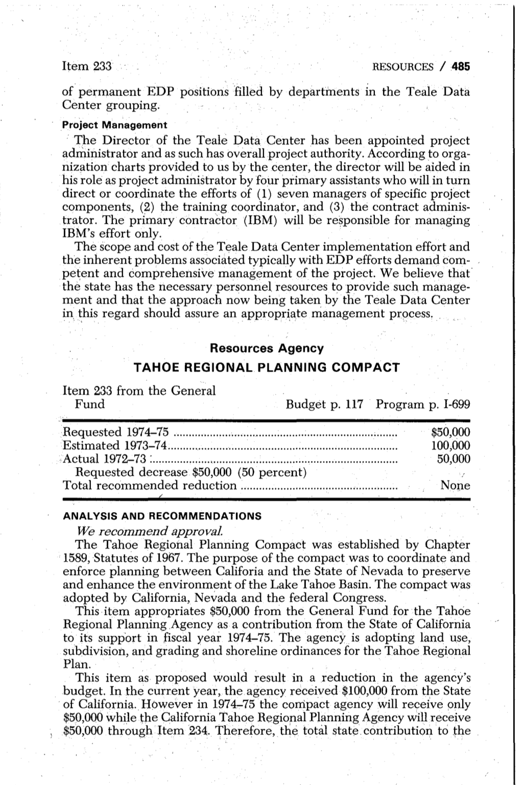 1974 Budget Analysis: Resources