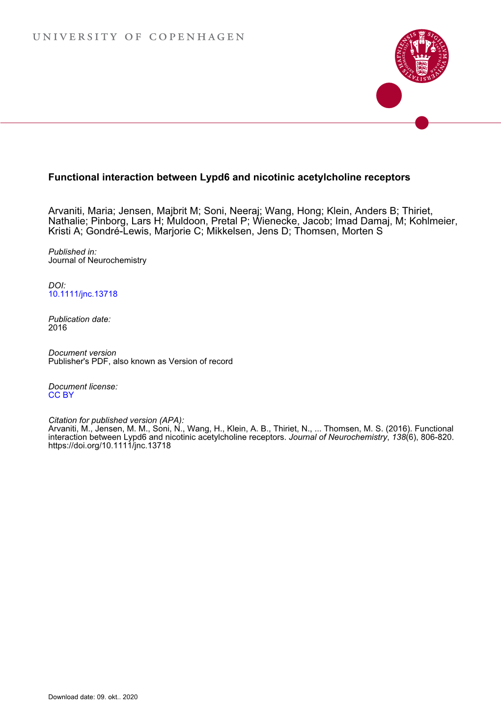 Functional Interaction Between Lypd6 and Nicotinic Acetylcholine Receptors