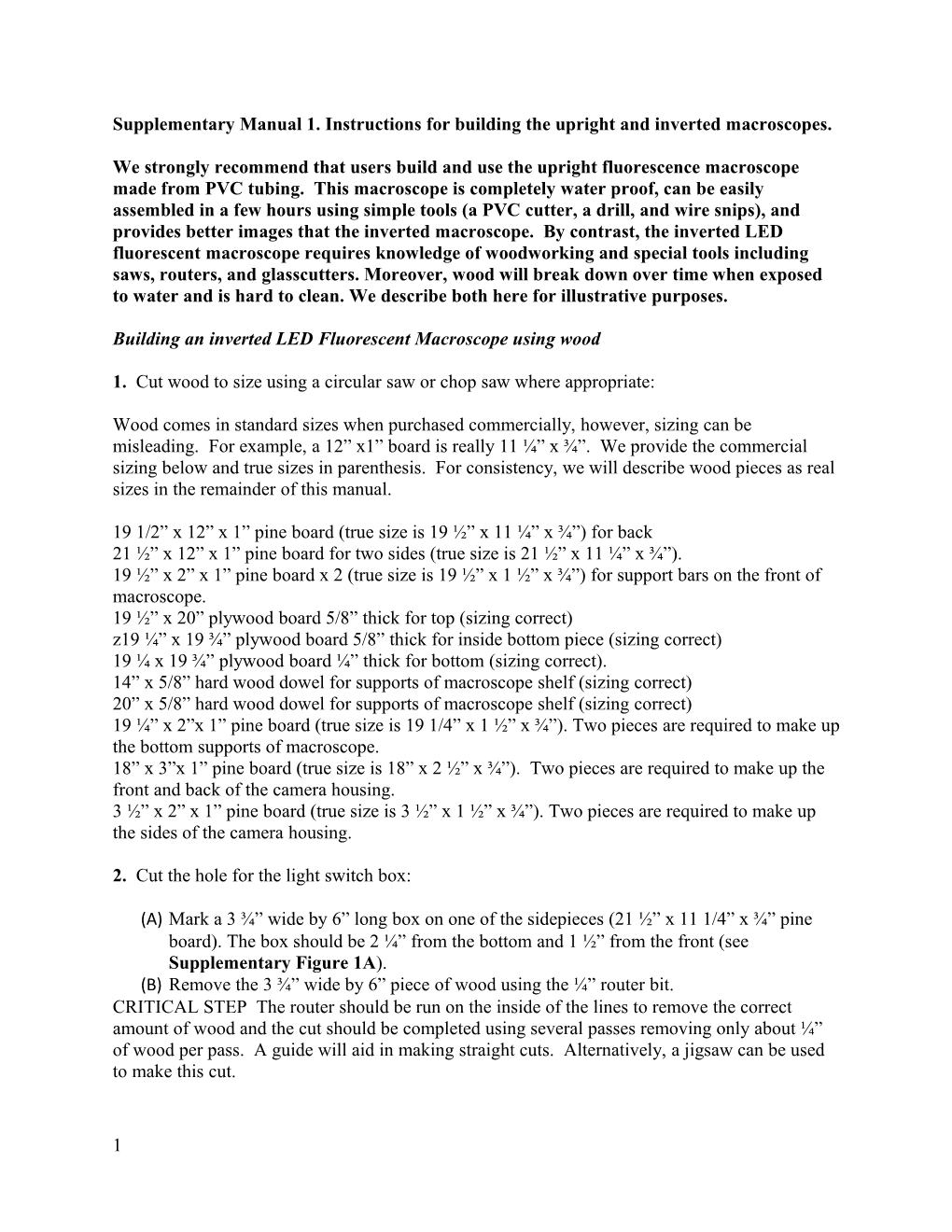 Supplementary Manual 1. Instructions for Building the Upright and Inverted Macroscopes