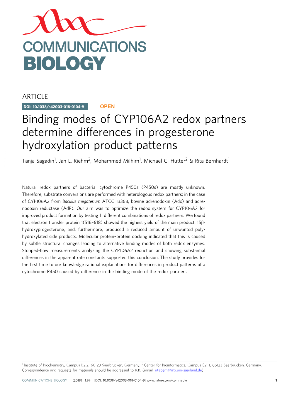 Binding Modes of CYP106A2 Redox Partners Determine Differences in Progesterone Hydroxylation Product Patterns
