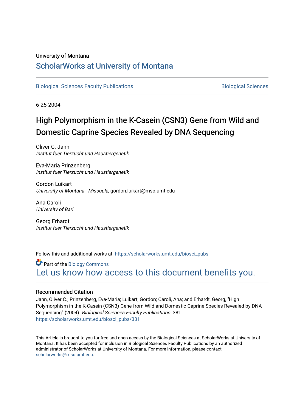 High Polymorphism in the K-Casein (CSN3) Gene from Wild and Domestic Caprine Species Revealed by DNA Sequencing