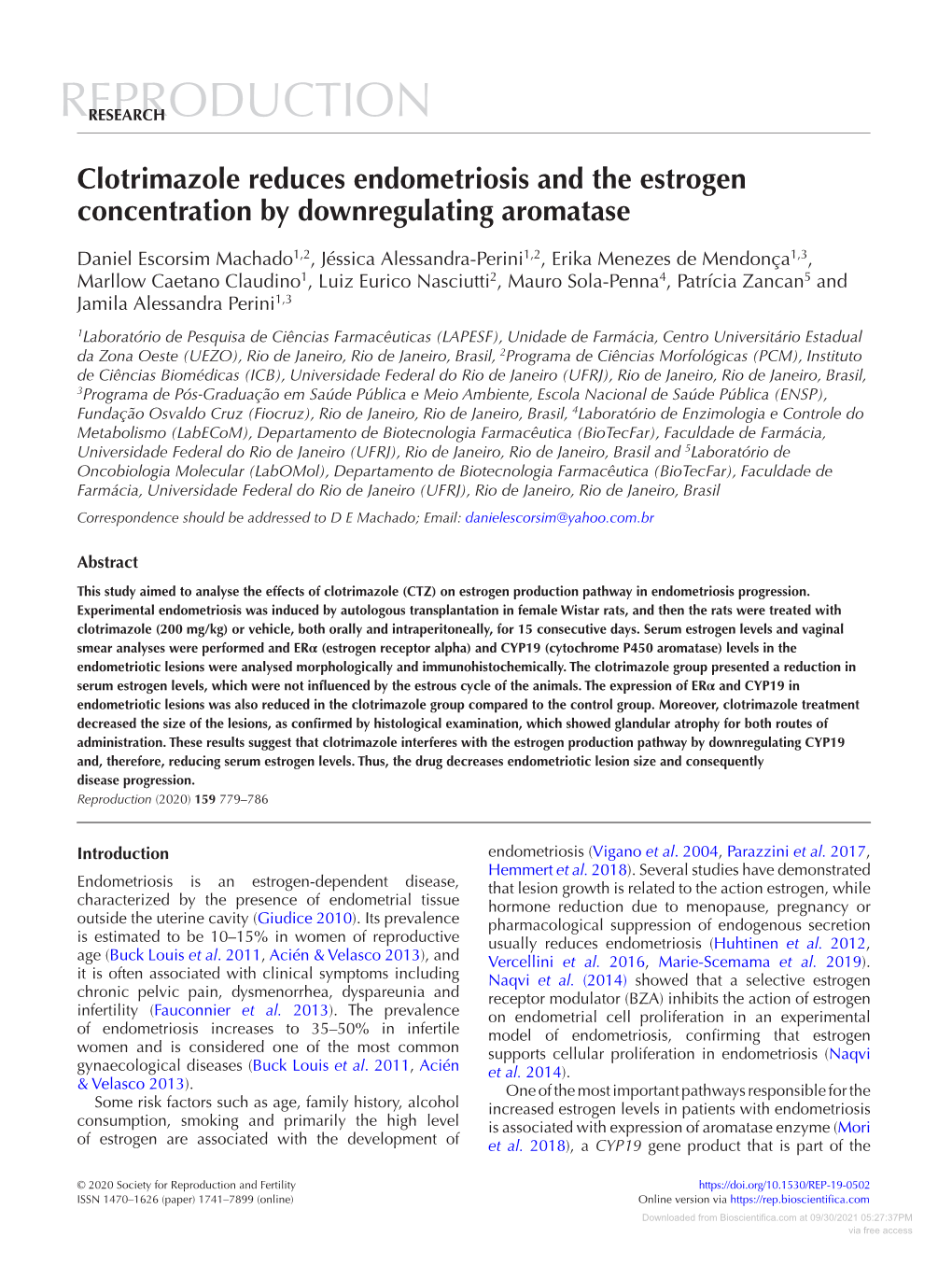 Clotrimazole Reduces Endometriosis and the Estrogen Concentration by Downregulating Aromatase