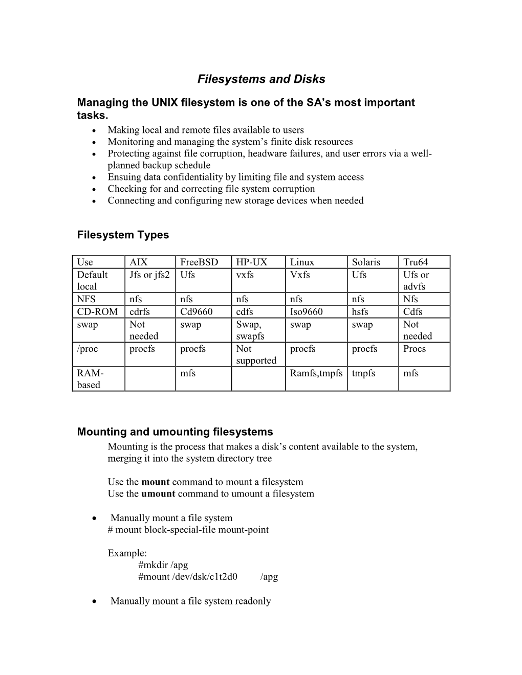 Filesystems and Disks