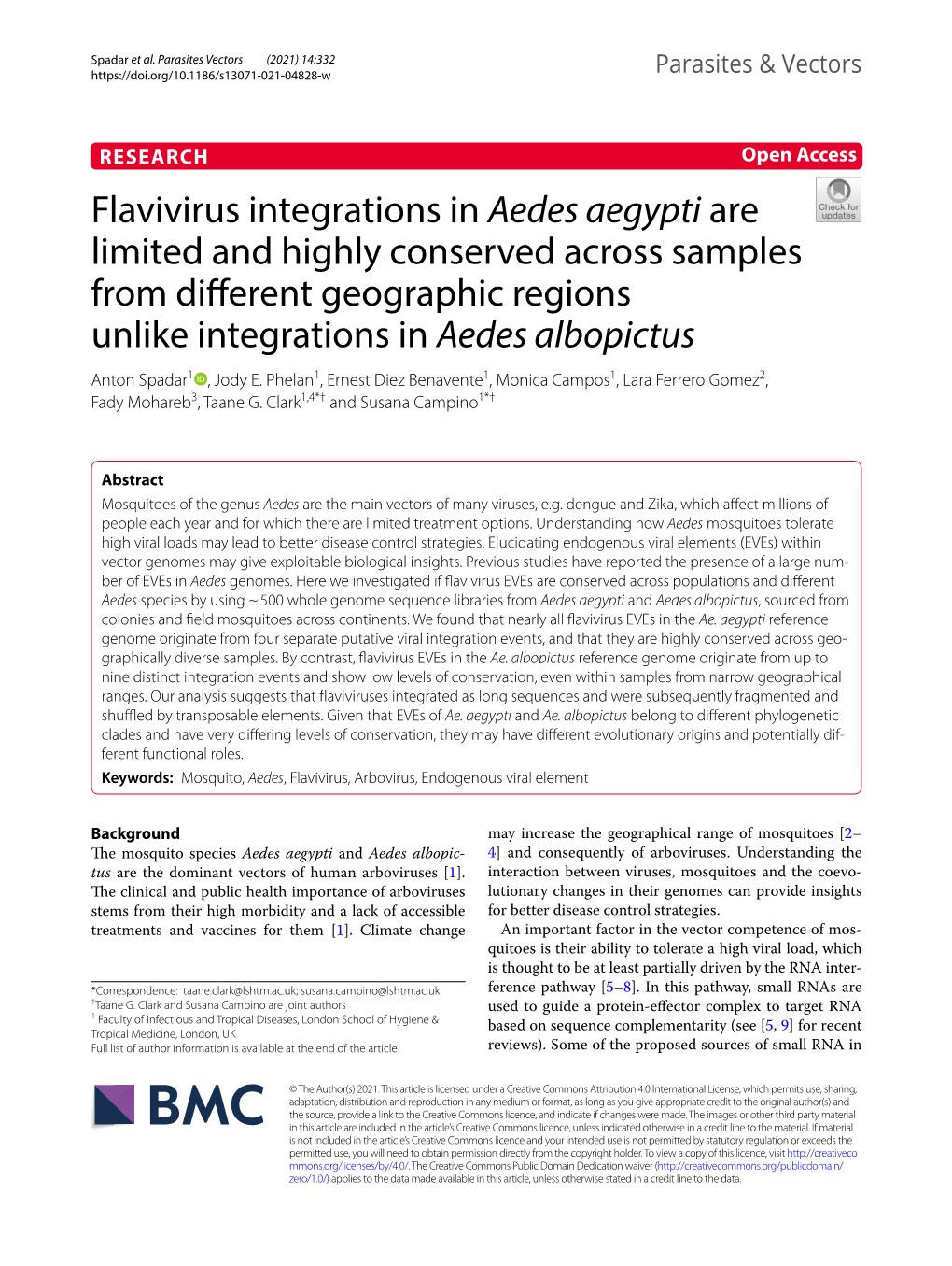 Flavivirus Integrations in Aedes Aegypti Are Limited and Highly