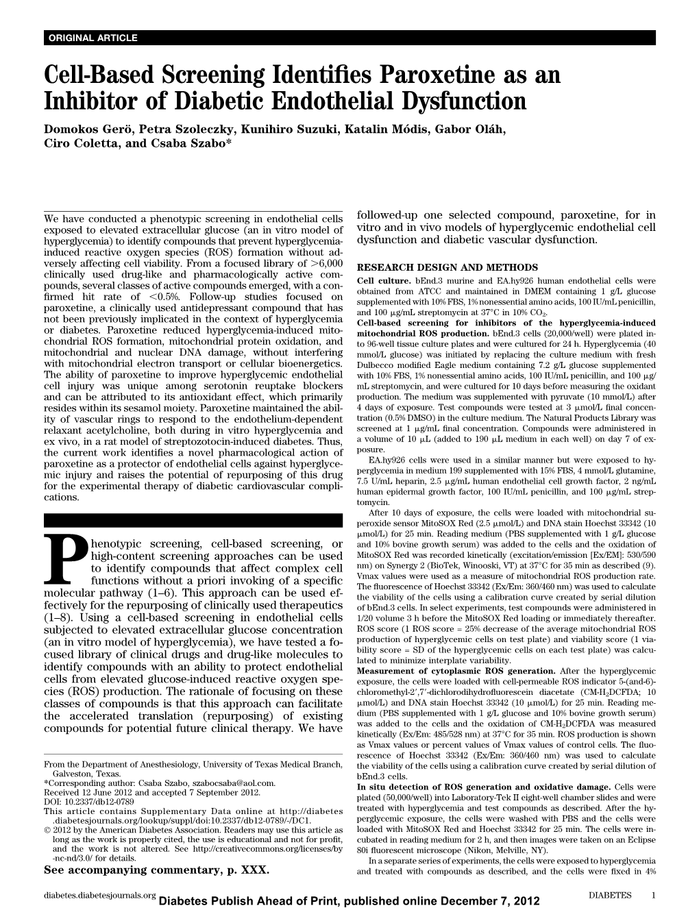 Cell-Based Screening Identifies Paroxetine As an Inhibitor Of