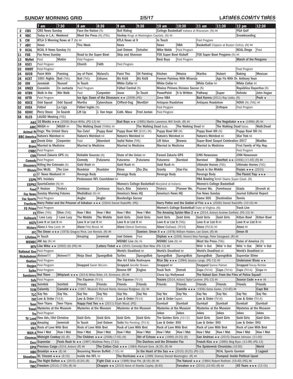 Sunday Morning Grid 2/5/17 Latimes.Com/Tv Times