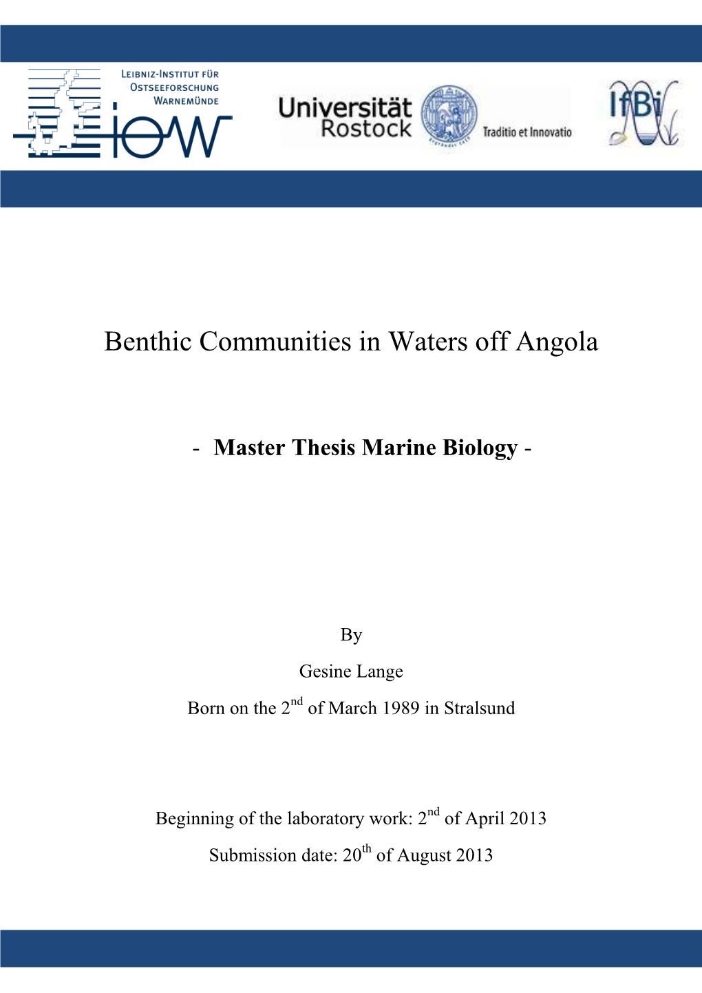 Benthic Communities in Waters Off Angola