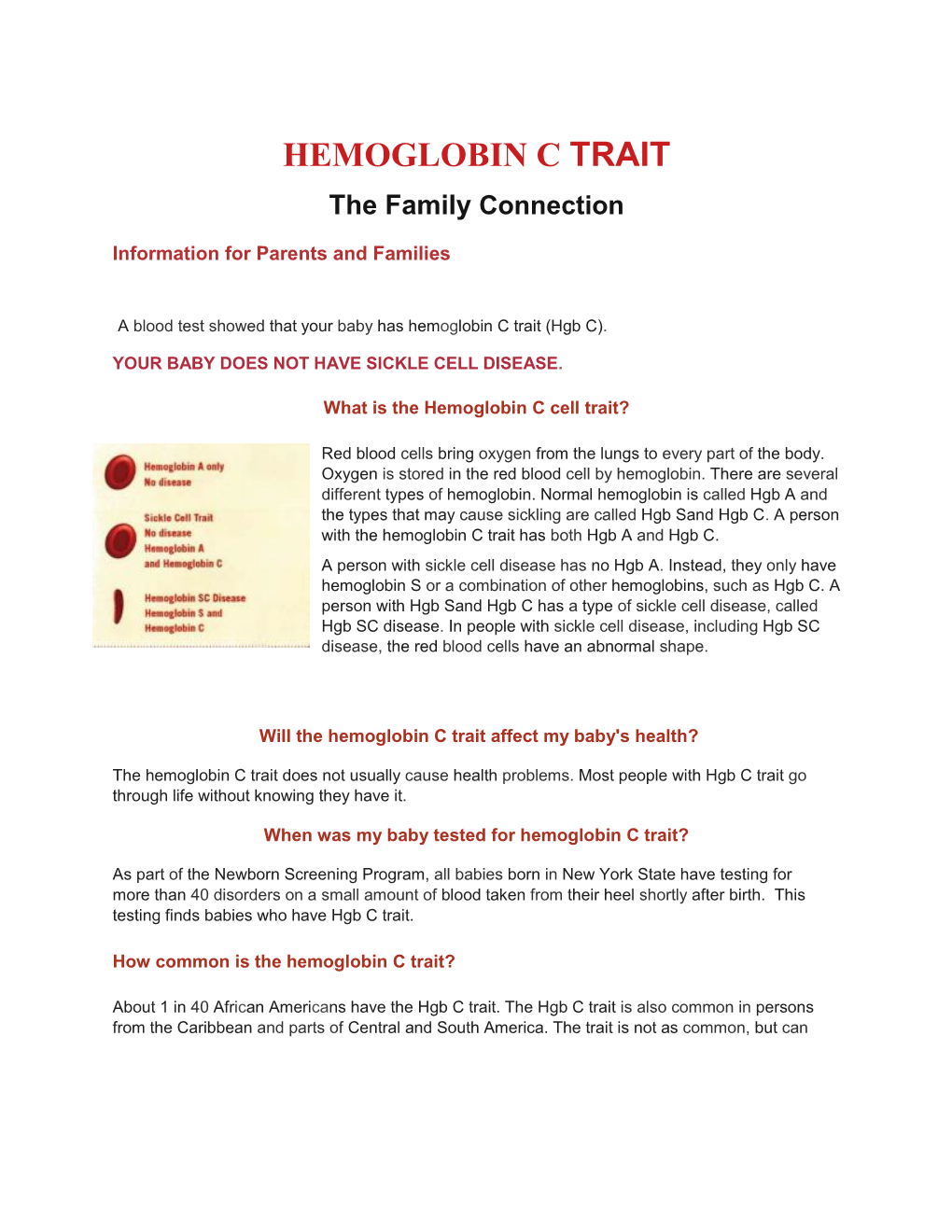 HEMOGLOBIN C TRAIT the Family Connection