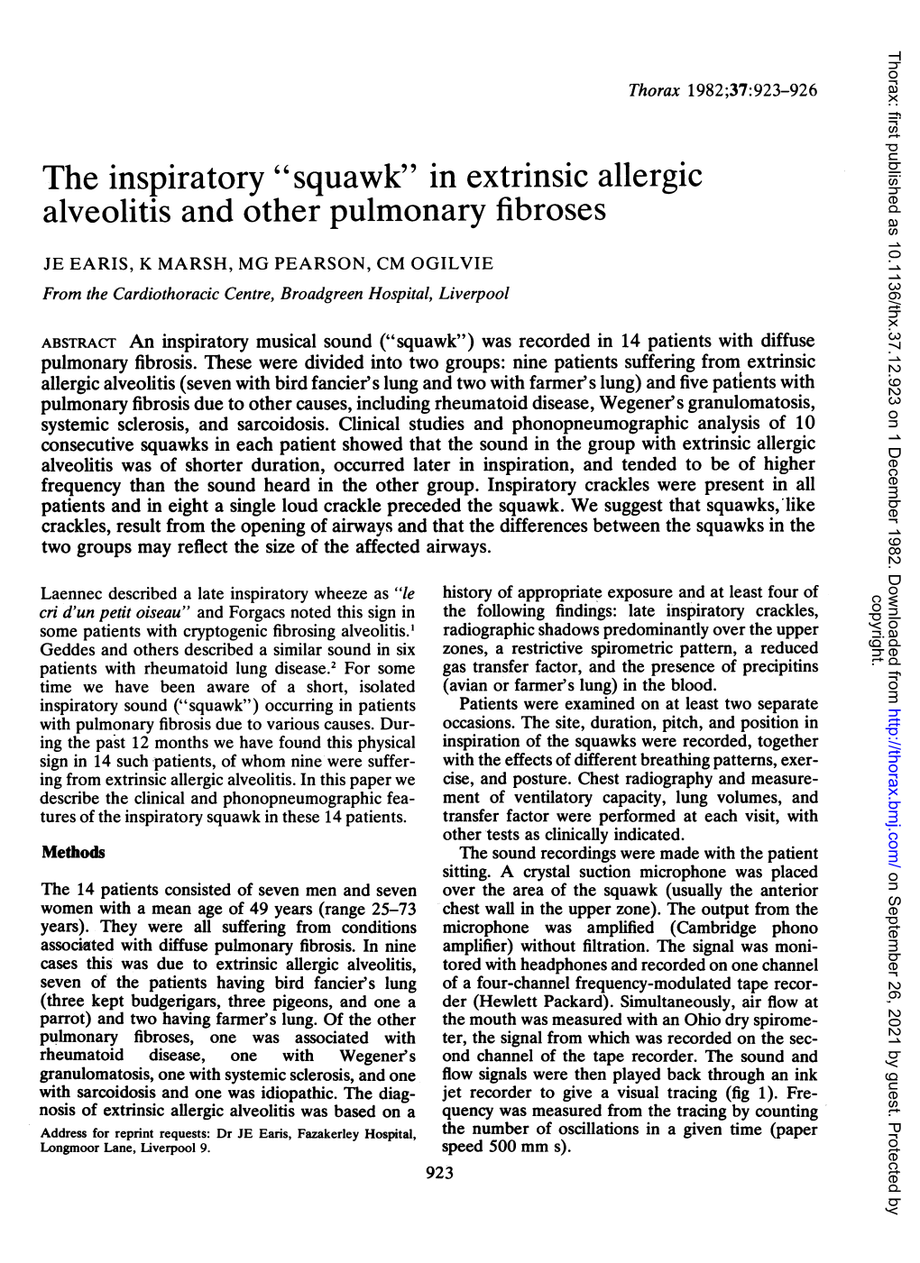The Inspiratory "Squawk" in Extrinsic Allergic Alveolitis and Other Pulmonary Fibroses