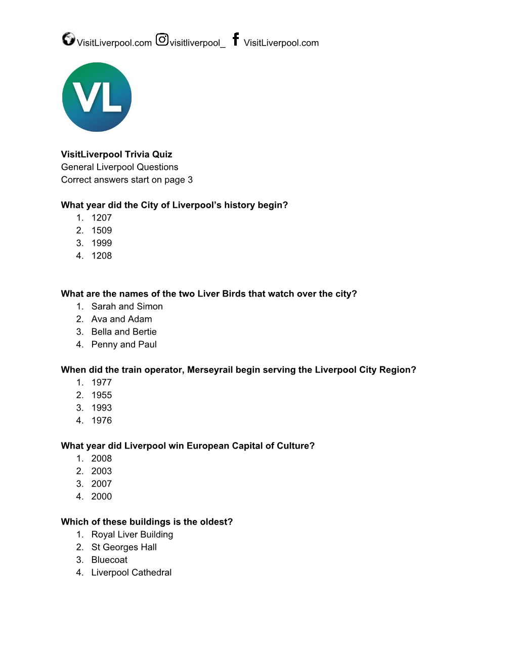 Liverpool General Knowledge Quiz