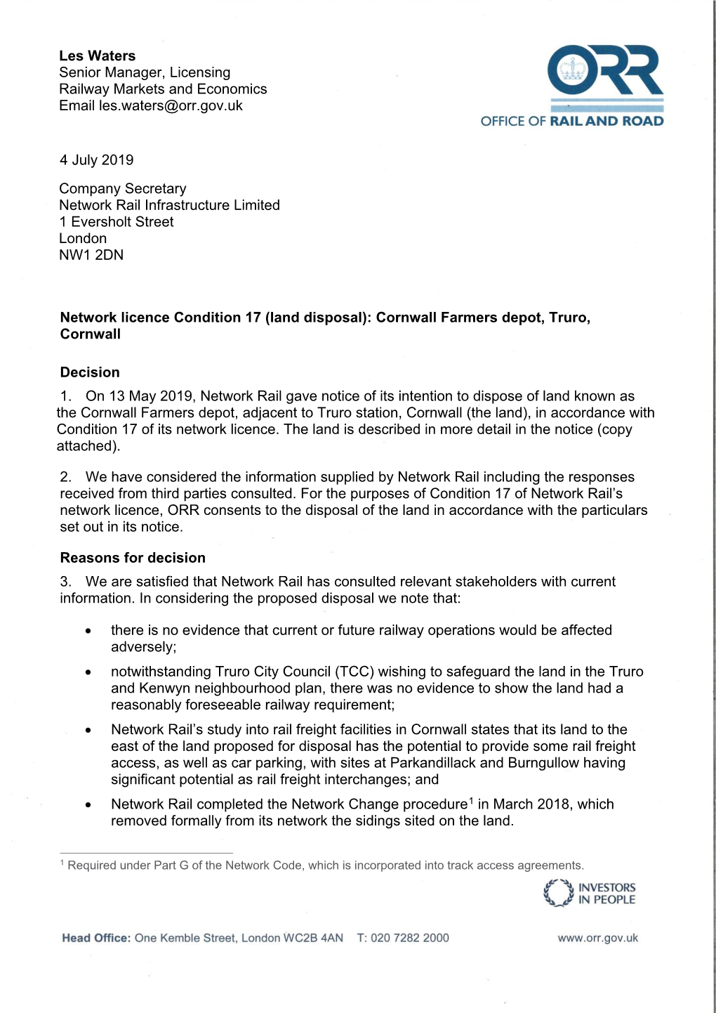Land Disposal Cornwall Farmers Depot Dicision Letter