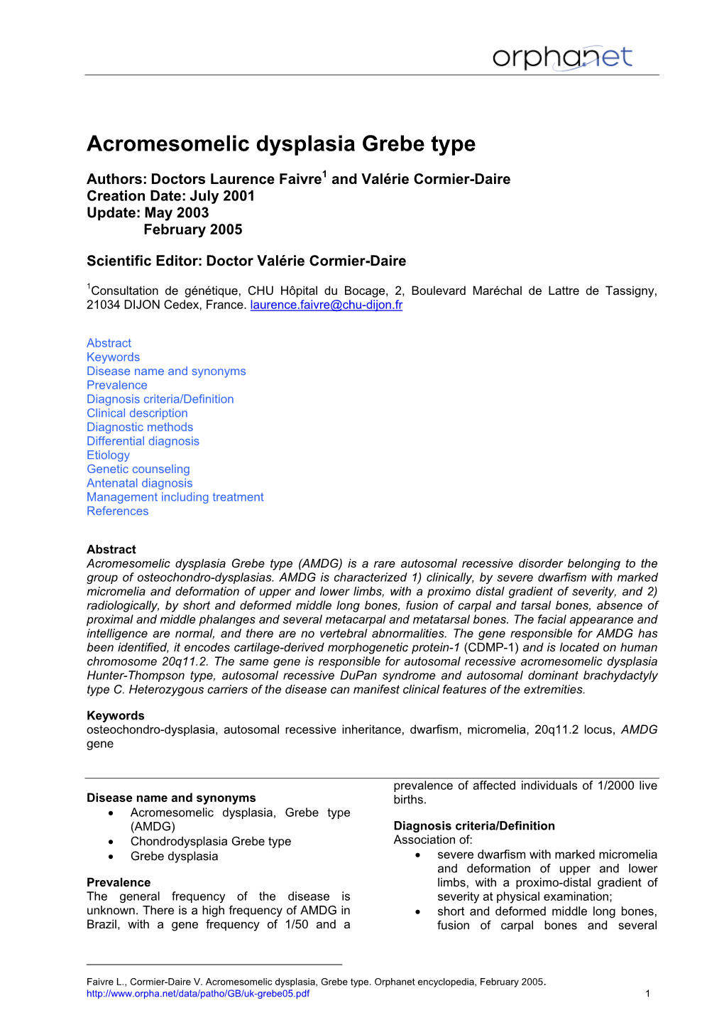 Acromesomelic Dysplasia Grebe Type