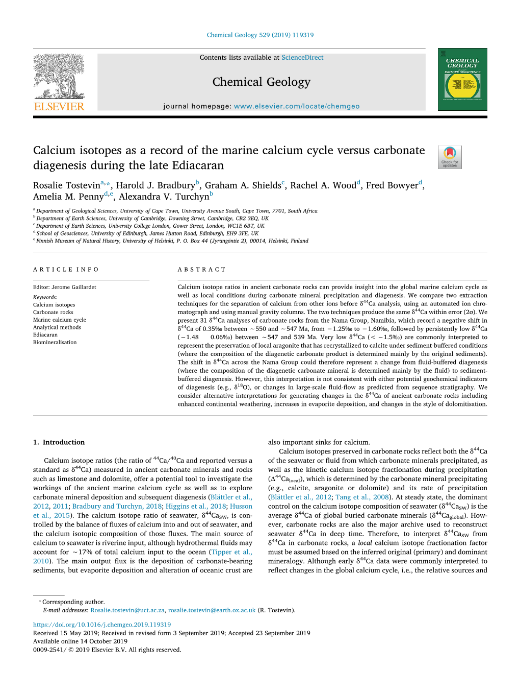 Chemical Geology 529 (2019) 119319