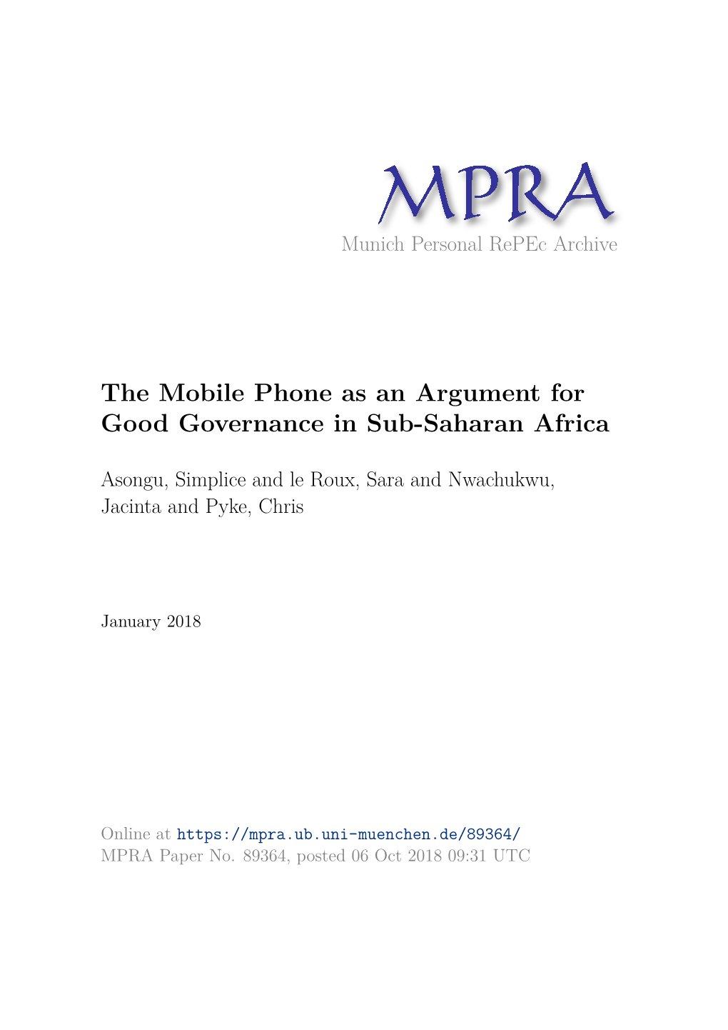 The Mobile Phone As an Argument for Good Governance in Sub-Saharan Africa