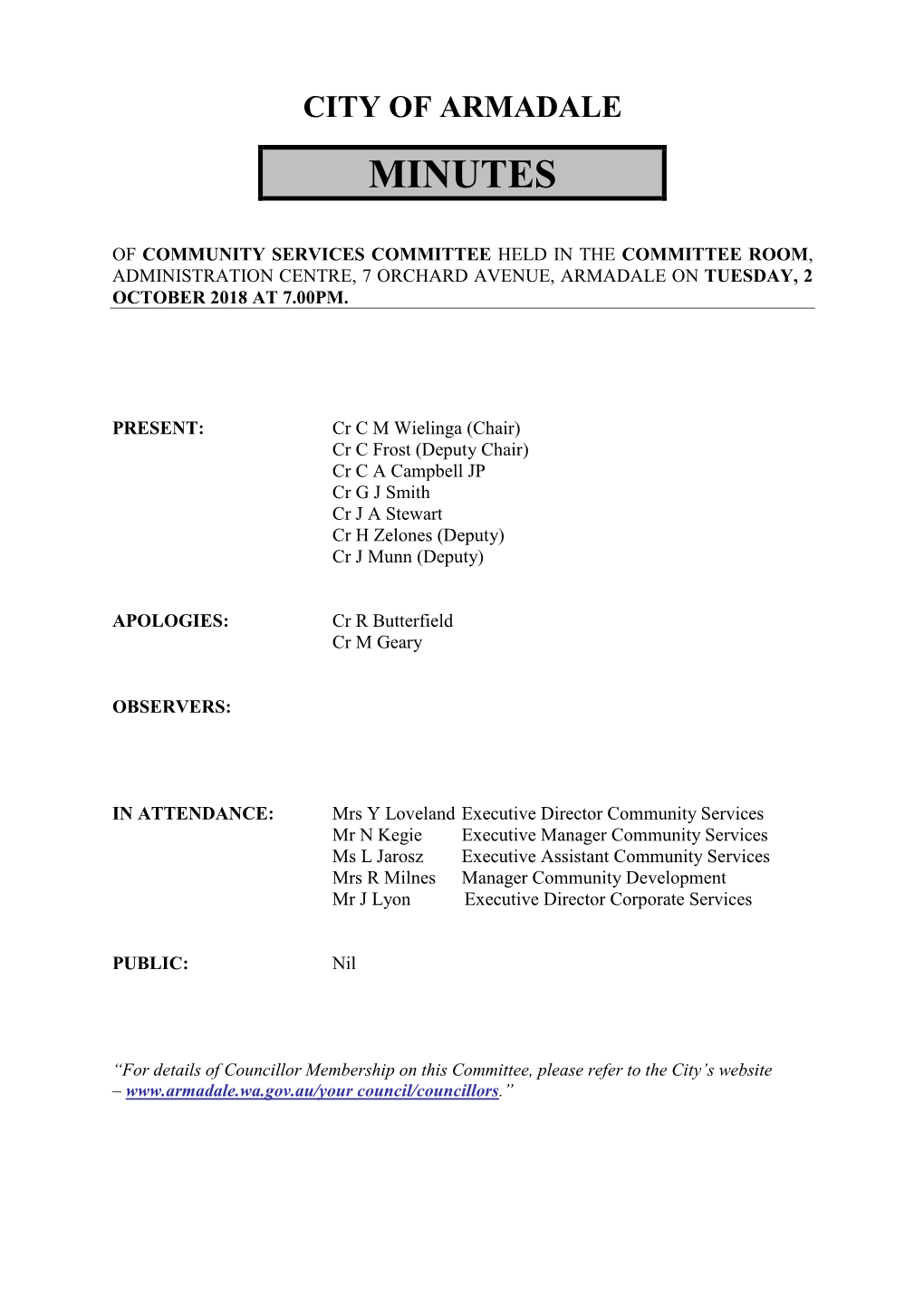 Minutes of Community Services Committee Meeting