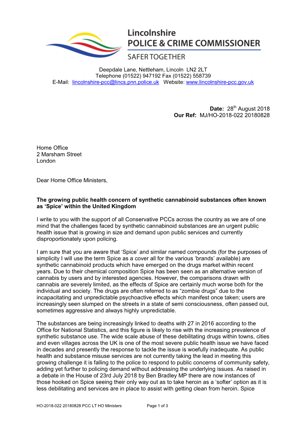 PCC's Letter to Home Office Ministers.Pdf 107.0KB