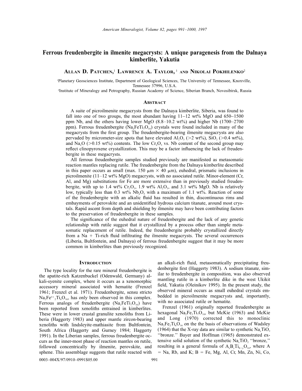 Ferrous Freudenbergite in Ilmenite Megacrysts: a Unique Paragenesis from the Dalnaya Kimberlite, Yakutia