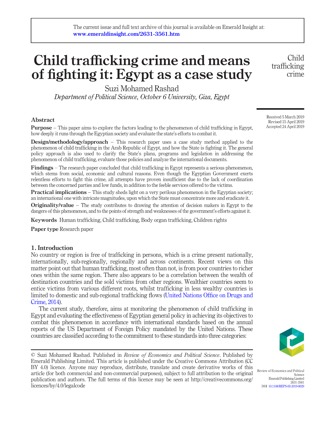 Child Trafficking Crime and Means of Fighting It: Egypt As a Case Study