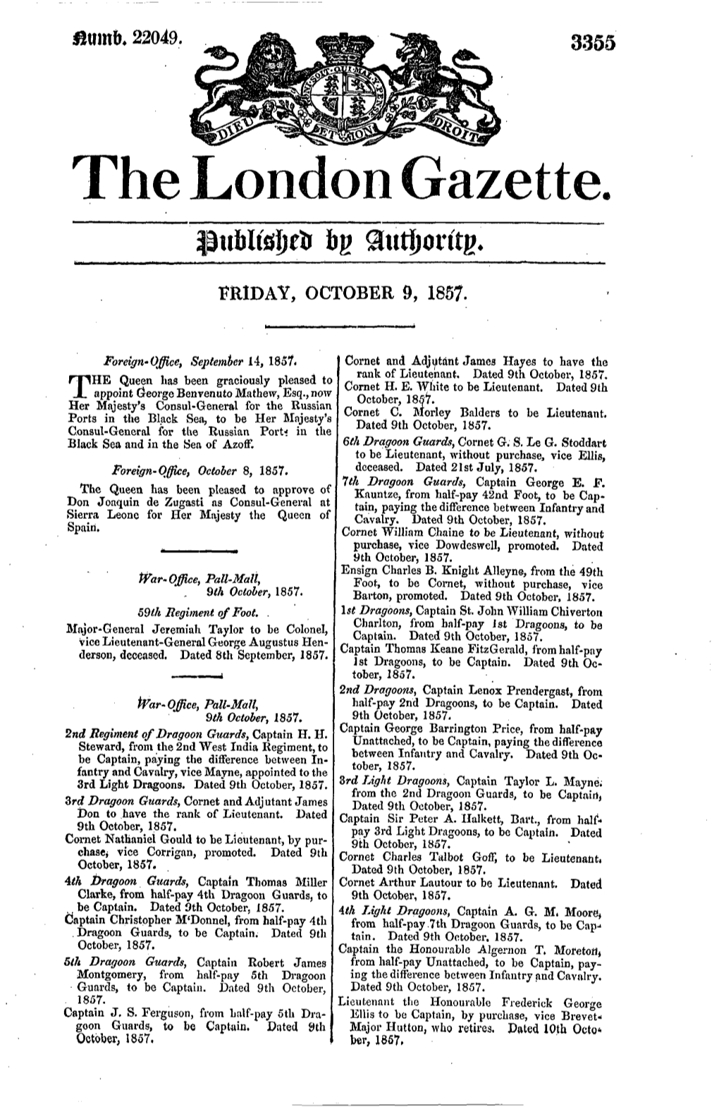 The London Gazette. Puirfurtjefc