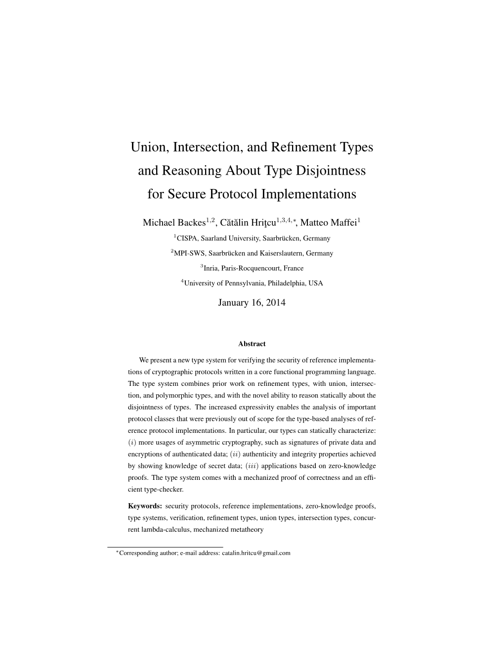 Union, Intersection, and Refinement Types and Reasoning About Type Disjointness for Secure Protocol Implementations