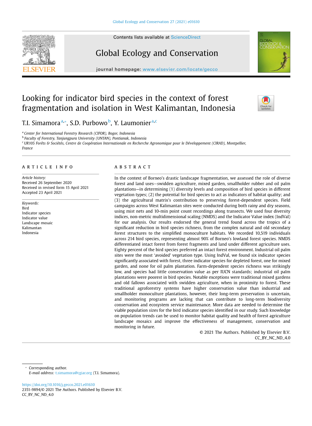 Looking for Indicator Bird Species in the Context of Forest Fragmentation