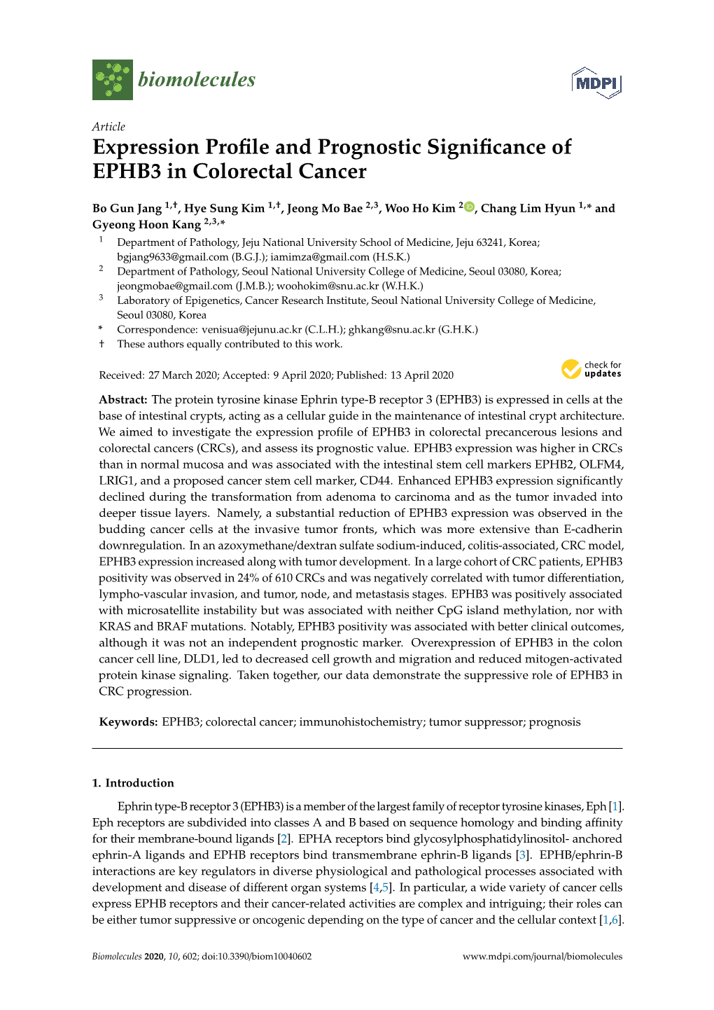 Expression Profile and Prognostic Significance of EPHB3 in Colorectal Cancer