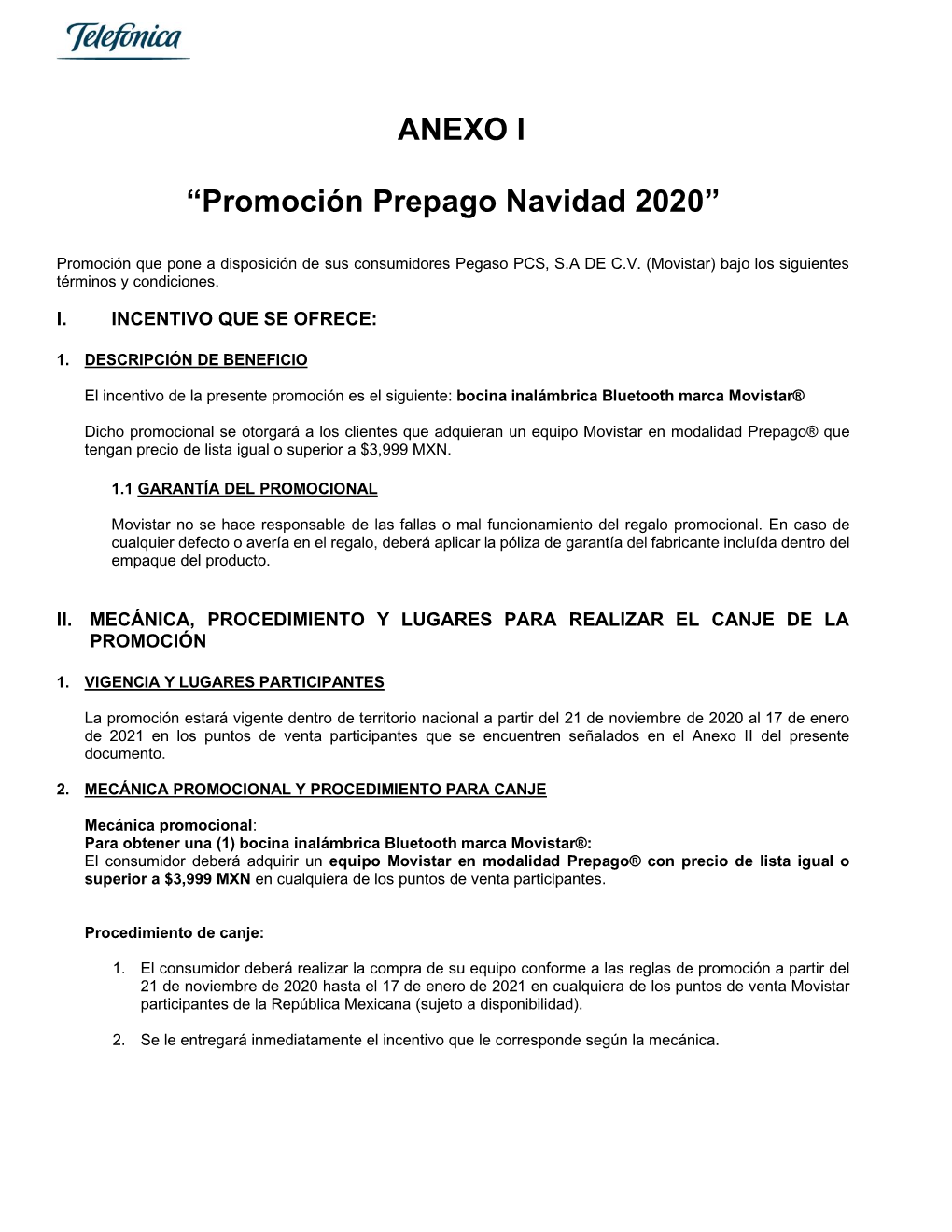 ANEXO I “Promoción Prepago Navidad 2020”