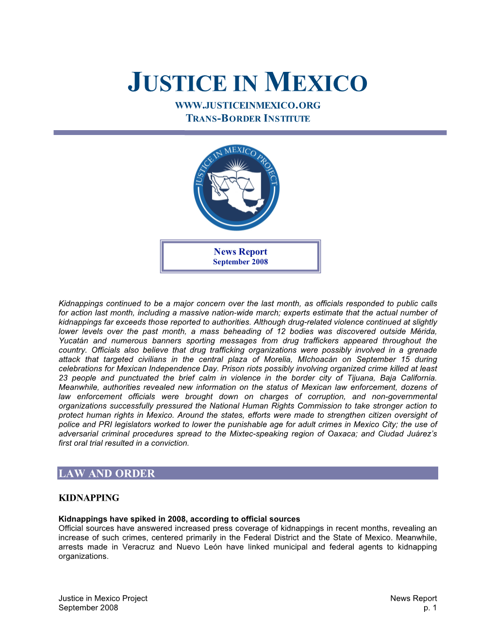 Justice in Mexico Trans-Border Institute