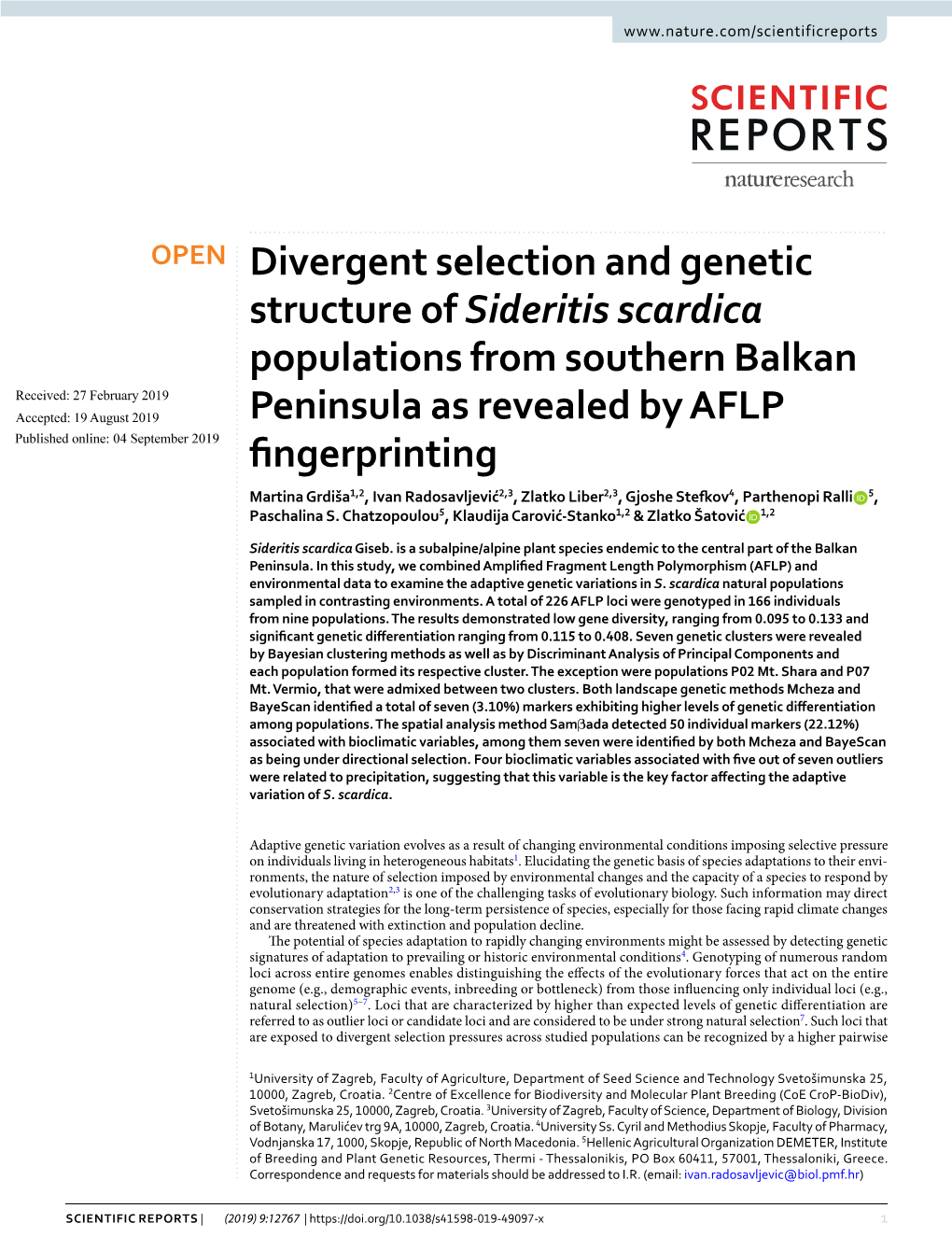 Divergent Selection and Genetic Structure of Sideritis