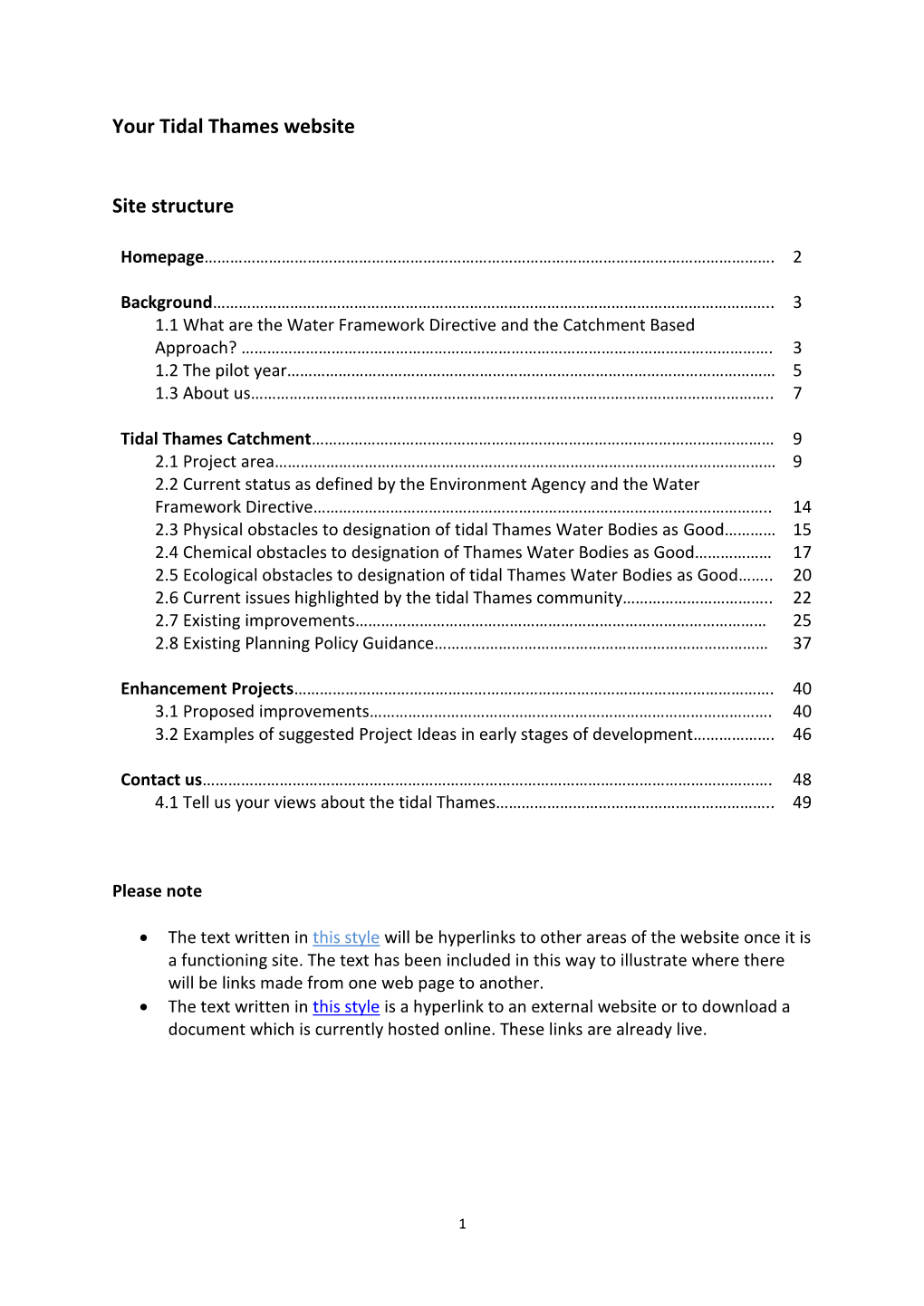 Your Tidal Thames Website Site Structure